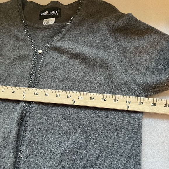 Vintage Y2K Sag Harbor Sweater Women Petite Large Gray Wool Blend Knit Beaded - Picture 5 of 11